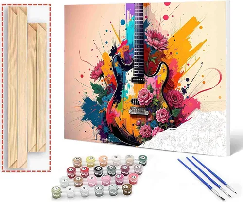 Pintura por números para adultos, música de guitarra, pintura acrílica de acuarela por números para niños principiantes, pintura abstracta colorida,