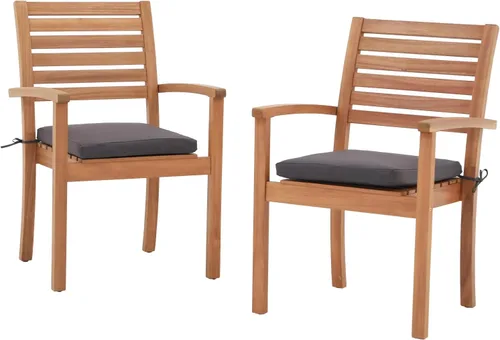 Miniatura 7 de OC Orange-Casual Juego de 2 sillas de comedor apilables para patio, sillas de madera de acacia para exteriores con reposabrazos y cojín de tela Beige