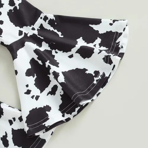 Miniatura 27 de fhutpw Conjunto de camiseta de manga corta con estampado de vaca y pantalones acampanados de dibujos animados para niñas