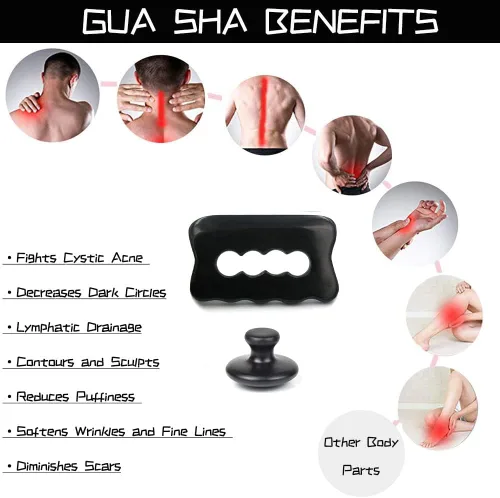 Miniatura 2 de Herramienta raspadora muscular, herramienta corporal Gua Sha con 2 piezas de piedras calientes para masaje, herramientas de masaje para raspar