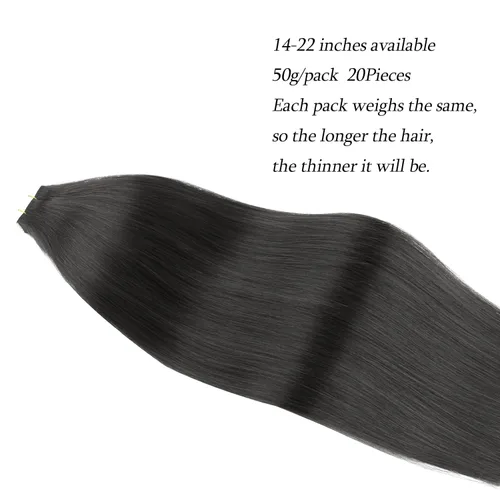 Miniatura 5 de ABH AMAZINGBEAUTY HAIR Extensiones de cinta de cabello humano Remy real, Remi, extensiones de cabello negro con pegamento en trama de piel