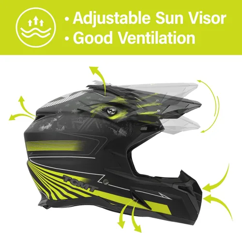 Miniatura 3 de XFMT DOT - Casco de motocicleta de cara completa para adultos, para motocross, ATV todoterreno, BMX, con estrella negra y amarilla, talla XL