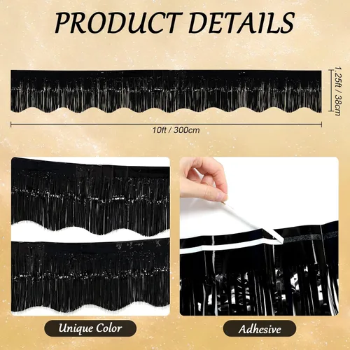 Miniatura 3 de LOLStar Paquete de 6 guirnaldas de flecos de papel de aluminio de oropel negro, decoraciones de fiesta de cumpleaños, pancarta de serpentinas