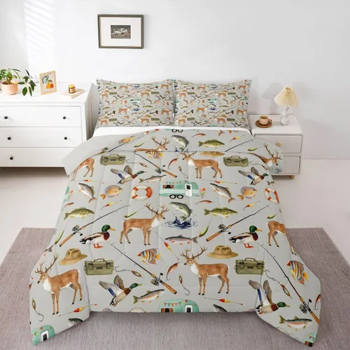 Miniatura 21 de Erosebridal Juego de edredón de pesca tamaño individual para hombres, juego de ropa de cama de peces de lubina para pescadores, niños de caza