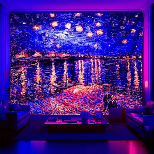 Miniatura 10 de PSYHILAR Van Gogh Tapiz UV Luz Negra para Dormitorio, Telón de Fondo Noche Estrellada Pósteres de Luz Negra para Adultos y Adolescentes