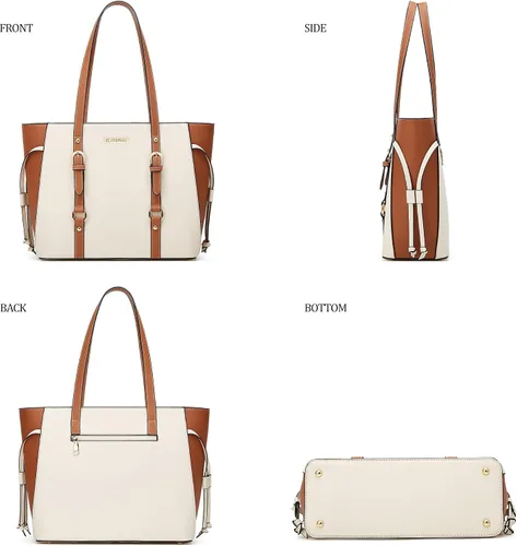 Miniatura 216 de Juego de 4 bolsas modernos para mujer de cuero sintético: bolso tote, bolso de hombro, bolso de mano y cartera.