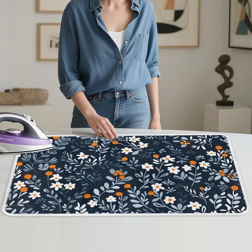 Miniatura 4 de Tabla de planchar portátil, plegable, resistente al calor, tabla de planchar de tamaño completo para lavadora y secadora, flor blanca azul