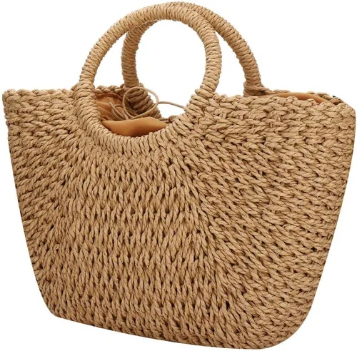Bolso de playa de verano para mujer, bolso de paja con asa superior, gran capacidad, bolso de viaje tejido a mano, bolso de paja grande