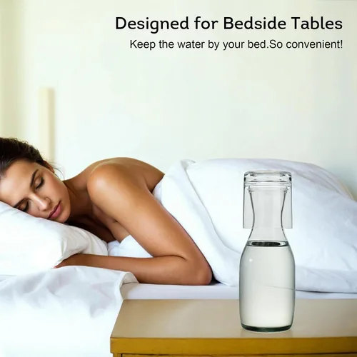 Miniatura 5 de Lily's Home Jarra de agua nocturna con vaso, boquilla fácil de verter para uso sin ensuciar en dormitorio, baño o cocina, taza de uso como tapa