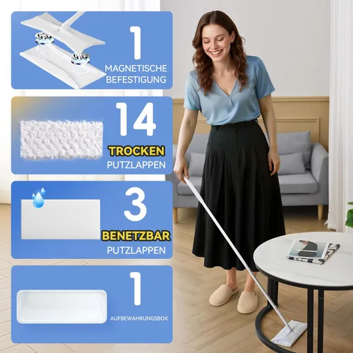 Miniatura 8 de Sweeper 2 en 1 - Kit de trapeado y barrido de suelos secos + húmedos, kit multisuperficie para limpieza de pisos, el kit incluye 1 sweeper, 14 paños