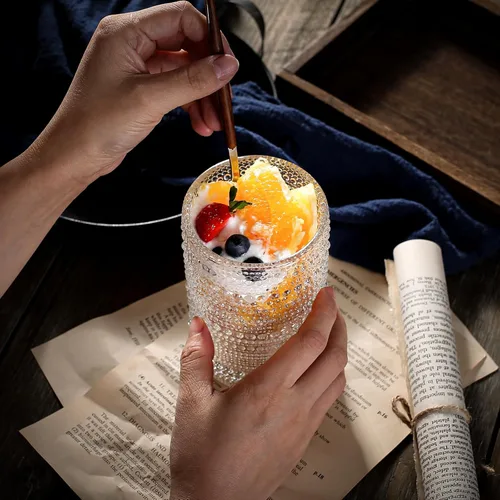 Miniatura 4 de Consou - Juego de 6 vasos grandes de 15 onzas, cristalería de hobnail con base pesada de vidrio grueso Vidrio de bola alta hobnail
