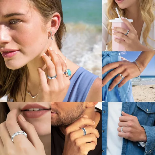Miniatura 6 de Anillos giratorios MUCAL para ansiedad 8 piezas de anillo giratorio de acero inoxidable anillo anti ansiedad anillo giratorio con luna y estrella