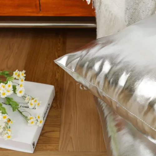 Miniatura 4 de Juego de 2 fundas de cojín decorativas modernas metálicas y brillantes, fundas de almohada cuadradas suaves de piel sintética para sofá, cama, Verde