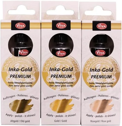 Viva Decor® Inka Gold Premium Set (oro, oro rosa, oro viejo, 3 x 1,41 oz) pintura acrílica metálica - juego de pintura artesanal - pinturas de %