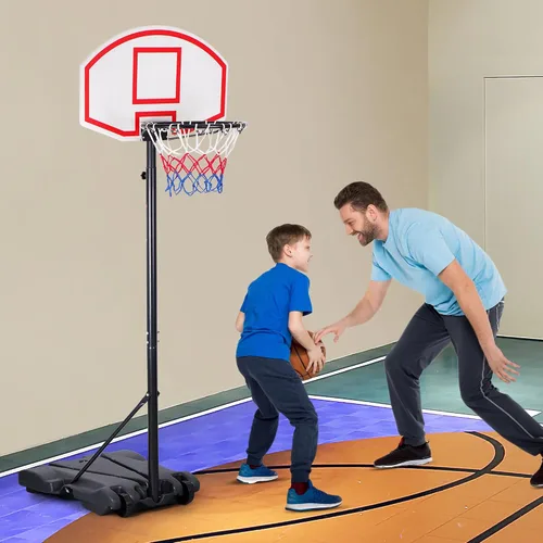 Miniatura 4 de JupiterForce Aro de baloncesto para niños, portería de baloncesto portátil de altura ajustable de 5.5 a 7 pies con tablero y ruedas de 28 pulgadas