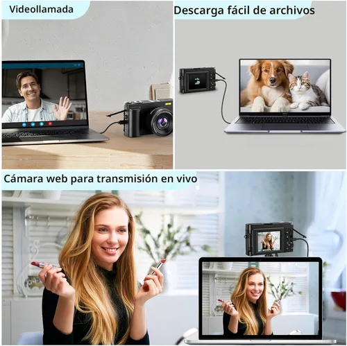 Miniatura 6 de Duluvulu Cámara digital 4K para enfoque automático de fotografía, cámara de video de 48 MP para YouTube con tarjeta SD, 2 baterías, cámara compacta