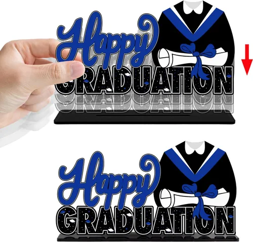 Miniatura 3 de LINGTEER Decoraciones de fiesta de graduación de clase 2026 – 3 piezas de felicitaciones de graduación 2026 de acrílico para centros de mesa de Azul