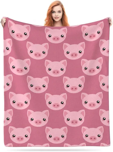 Miniatura 11 de Bonita manta de cerdo de dibujos animados, manta de viaje ligera suave y cálida para dormitorio, sala de estar, sofá, cama, oficina, 60 x 50 pulgadas
