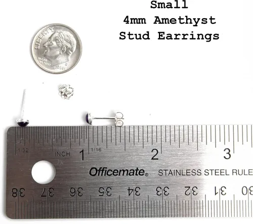 Miniatura 61 de Aretes de tuerca con piedras preciosas para mujeres y niñas, bisel redondo de 0.157 in de plata esterlina 925