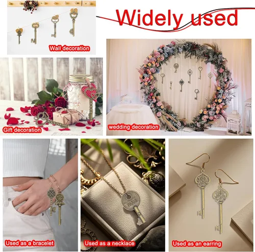 Miniatura 5 de Aokbean 50 dijes vintage de bronce de esqueleto con estilo antiguo para hacer joyas, regalos de boda, fiesta, colgante de bricolaje, Metal, Aleación.