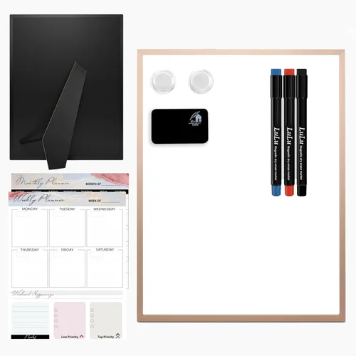 Miniatura 14 de Pizarra blanca pequeña de 12 x 16 pulgadas magnética de borrado en seco con asa Marco de aluminio negro Pizarra planificadora de doble cara