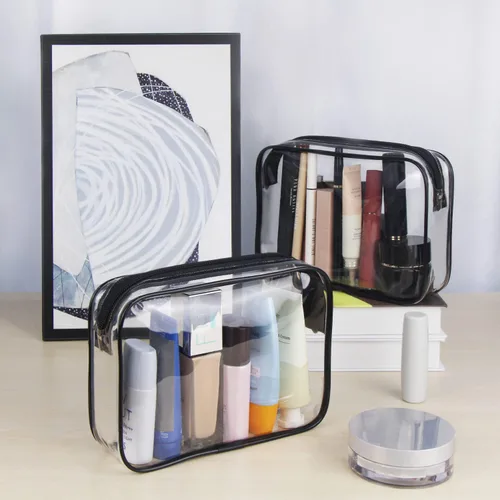 Miniatura 5 de Wedama Bolsas de cosméticos aprobadas por la TSA para hombres y mujeres, paquete de 2 con cremallera, accesorios de viaje de aeropuerto, bolsas