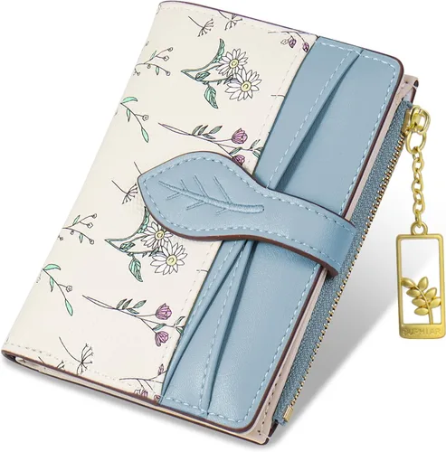 Miniatura 16 de Carteras para mujer - Bloqueo RFID - Pequeña billetera con flores, cuero PU suave, plegable, bolsillo con cremallera para monedas, tarjetero