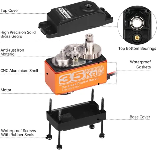 Miniatura 5 de Servo motor de 77.2 lbs de alto par de torsión sin núcleo Metal Gear impermeable digital y acero inoxidable Servo Arduino Servo para bricolaje