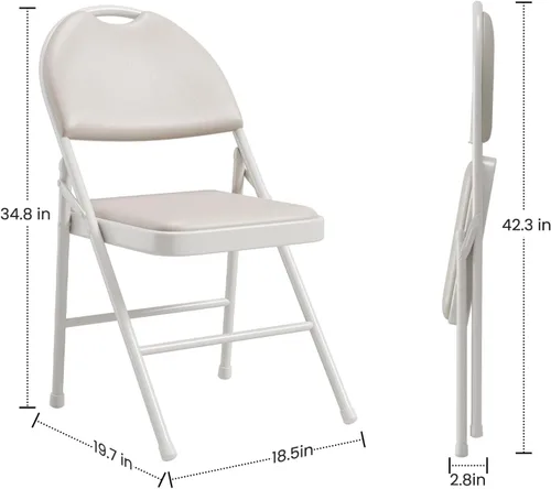 Miniatura 3 de Paquete de 4 sillas plegables con marco de metal con cojín acolchado y respaldo, asiento tapizado de piel sintética de 350 libras, sillas plegables