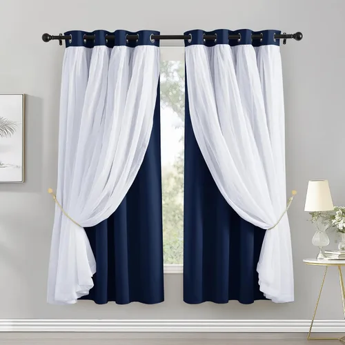 Miniatura 52 de PONY DANCE Cortinas Opacas con Superposición de Gasa, Cortinas de Doble Capa con Aislamiento Térmico Mix & Match para Oscurecer Habitaciones
