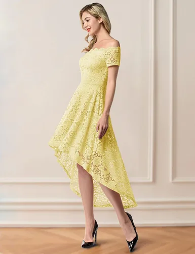 Miniatura 2 de Dressystar - Vestido de encaje para mujer, vestido asimétrico con vuelo y hombros descubiertos ideal para cóctel, dama de honor, fiesta formal