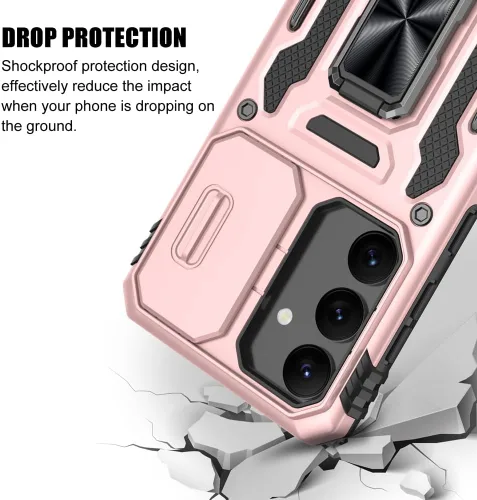 Miniatura 6 de Funda para Samsung Galaxy S24, a prueba de golpes, con cubierta deslizante para cámara y soporte de anillo giratorio + protector de pantalla