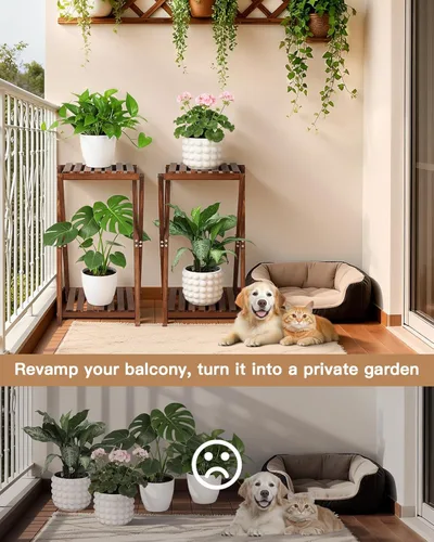 Miniatura 4 de Soporte para plantas de interior, soportes de madera de 2 niveles para plantas, estante cuadrado de esquina, soporte rústico para flores, soporte