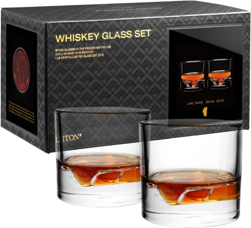 Miniatura 19 de LIITON Denali Mountain - Juego de 2 vasos de whisky de cristal pesado, vaso de bourbon congelable grueso de 1 libra cada uno, cócteles de cristal