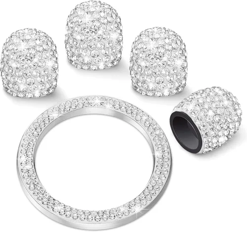WINKA Cubiertas universales de diamantes de imitación con 1 pieza de diamantes de imitación de automóvil, anillo de emblema para botón de encendido