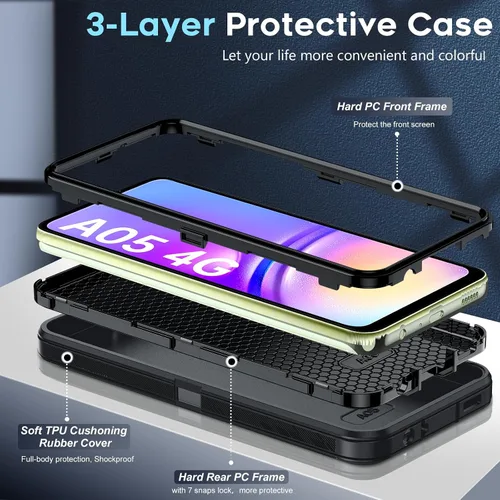 Miniatura 3 de LeYi Funda compatible con Samsumg Galaxy A05 4G: Galaxy A05 4G con resistente a los golpes, 3 en 1 de cuerpo completo, protección resistente