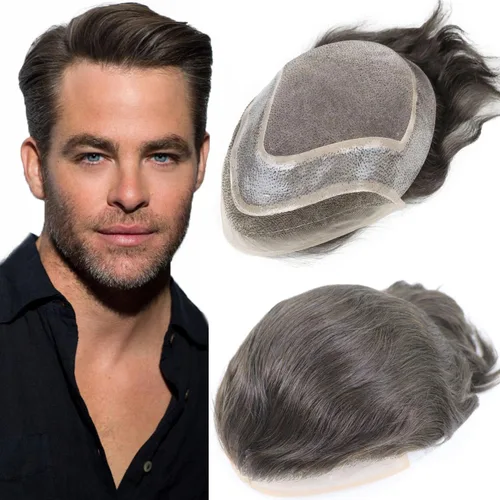 Miniatura 7 de HAPPY&CC Pelucas de repuesto de cabello para hombres y hombres, sistema de cabello humano tipo tupé, línea capilar natural, mono fino con postizo
