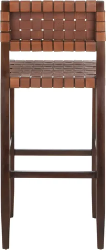Miniatura 5 de Safavieh Home Collection Paxton Taburete de bar de cuero tejido de nogal y coñac de 30 pulgadas