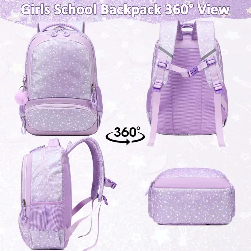 Miniatura 87 de Juego de mochila para niñas y adolescentes, mochila escolar para niños con bolsa para el almuerzo, estuche para lápices, mochilas escolares