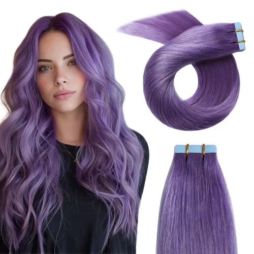 Miniatura 19 de YILITE Extensiones de cabello adhesivas de color rojo, 18 pulgadas, 50 g, 20 unidades, #99J, 100% cabello humano Remy, trama de piel sin costuras