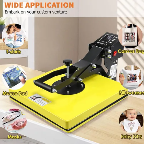 Miniatura 7 de AKEYDIY Prensa de calor 15x15, máquina de prensa de calor grande para camisetas (amarillo)