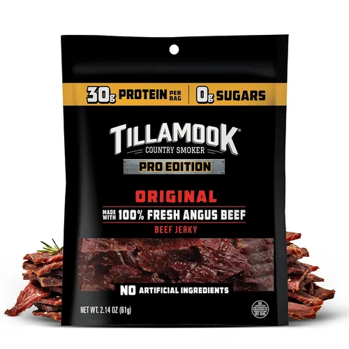 Tillamook - Carne seca de res, edición Country Smoker PRO, cero azúcar, original, 2.14 onzas, carne Angus fresca ahumada de madera real, baja en
