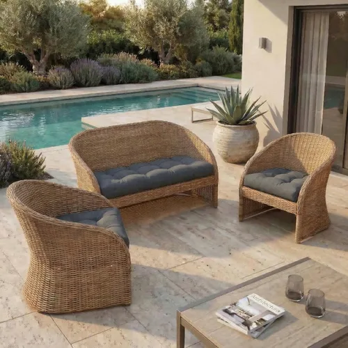 Miniatura 108 de RSH DECOR: Sunbrella 3-Piece Tufted Wicker Cushion Set 44" x 22" & 22" x 22" Outdoor Loveseat & U-Shaped Seat Cushions Crafted with
