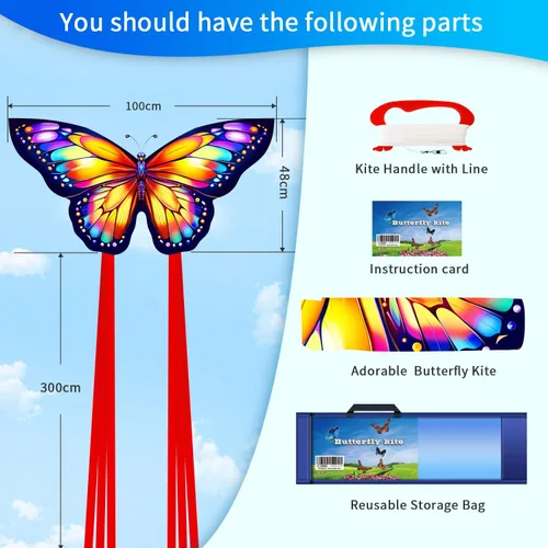 Miniatura 7 de Xida Butterfly Kite for Kids & Adults Easy to Fly, Ages 4-8 8-12, Large Kite with 300ft Handle, Perfect for Beach Trips