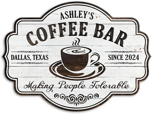 Miniatura 12 de THUYPT Letrero de Café Personalizado, Placa de Letrero de Café de Madera para Colgar en la Pared Decoraciones de Bar de Café, Estación de Café