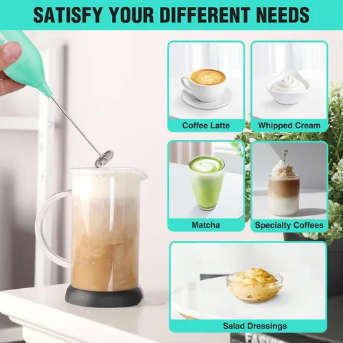 Miniatura 8 de HAUSHOF Potente varita espumadora de leche recargable con soporte, espumador eléctrico de mano, mezclador de bebidas con batidor de acero inoxidable