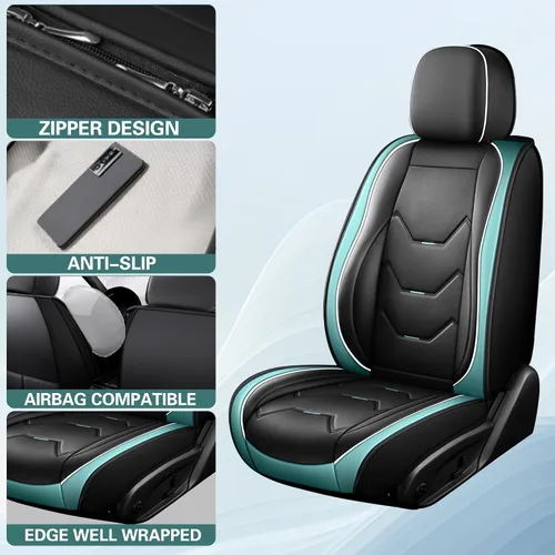 Miniatura 4 de otoez Juego completo de fundas universales de cuero para asiento de automóvil, 5 asientos, compatible con la mayoría de Honda, Toyota, Chevy Ford