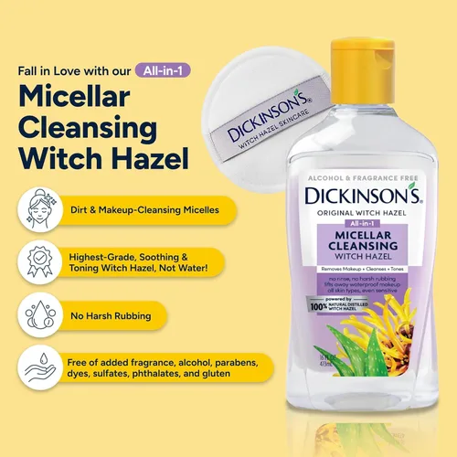 Miniatura 2 de Dickinson's Agua Micelar Limpiadora de Hamamelis, Un Desmaquillante Todo en 1, Refinador de Poros, Limpiador de Piel y Tónico; Sin Alcohol con Aloe