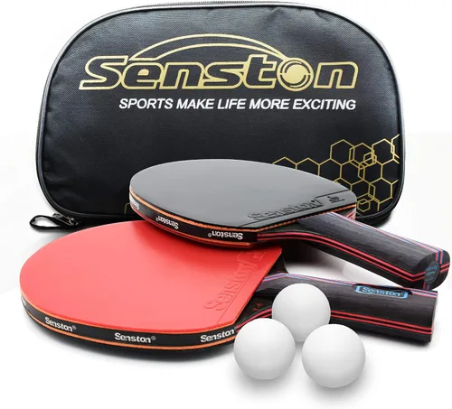 Senston Juego de 2 palas profesionales de ping pong intermedias avanzadas, raquetas de tenis de mesa con estuche de transporte Y6-bolas