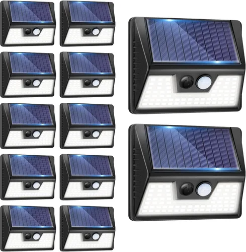 Miniatura 22 de vighep Paquete de 12 luces solares de movimiento para exteriores, luces impermeables para valla al aire libre, luces LED de pared blancas cálidas
